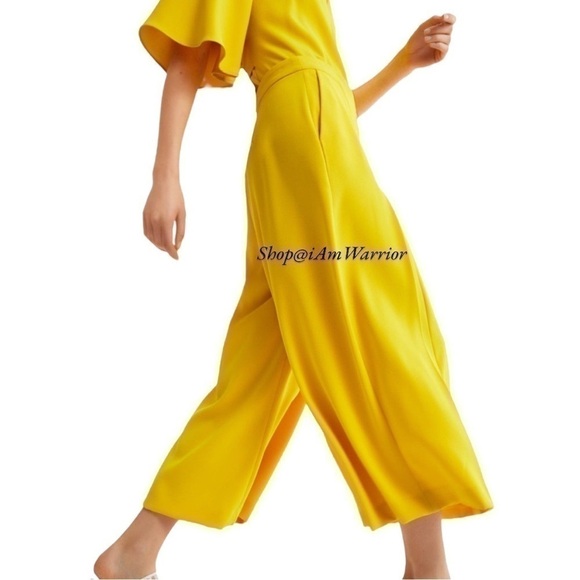 Zara RARE bright yellow pleated highrise cropped wide leg pants *shop@iamwarrior - Picture 2 of 13